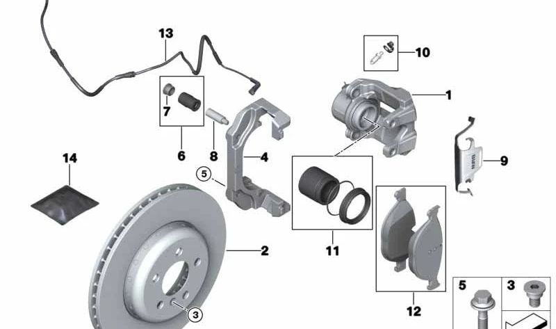 Right brake caliper housing for BMW F20, F21, F22, F23, F30, F31, F34, F35, F32, F33, F36 (OEM 34116857688). Original BMW