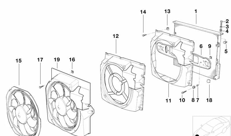 Pressure fan for BMW E36 (OEM 64548391261). Original BMW