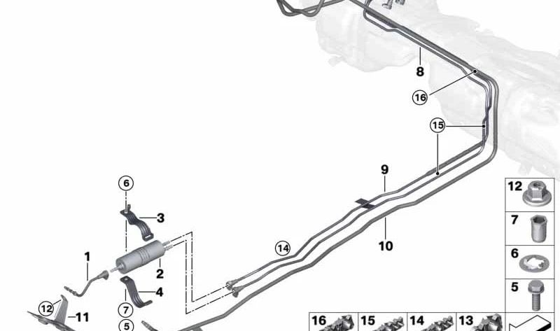 Tubería de suministro de combustible trasera para BMW F20, F22, F23, F87 (OEM 16127271018). Original BMW