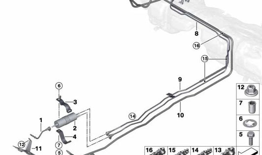 Tubería de suministro de combustible trasera para BMW F20, F22, F23, F87 (OEM 16127271018). Original BMW