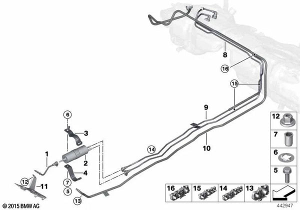 Tubería de retorno de combustible trasera para BMW F34, F34N (OEM 16127347343). Original BMW