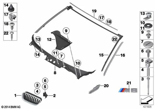 Cubierta de canal de viento para BMW F06, F12, F13 (OEM 51717227346). Original BMW.