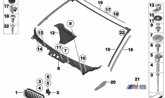 Rejilla Decorativa/Intermitente Adicional delantero izquierdo para BMW Serie 6 F06, F12, F13 (OEM 51138050519). Original BMW