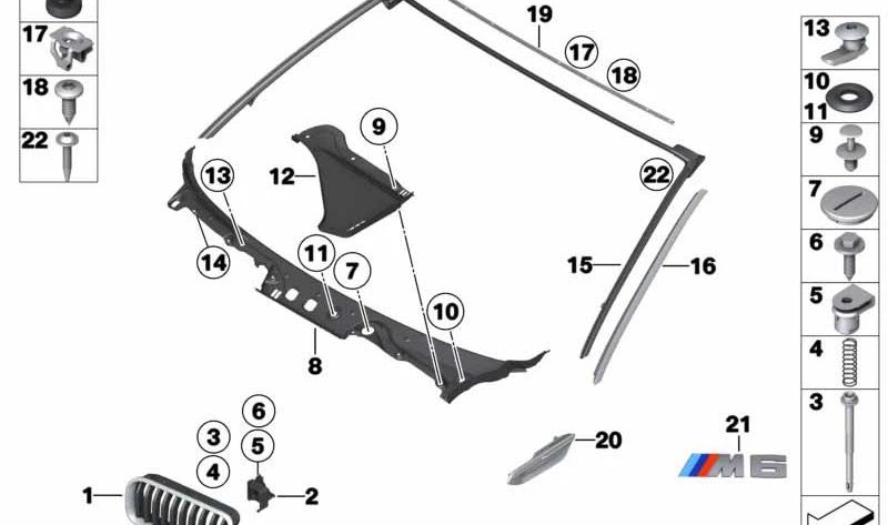 Rejilla embellecedora frontal izquierda OEM 51137211921 para BMW F06, F12, F13. Original BMW.