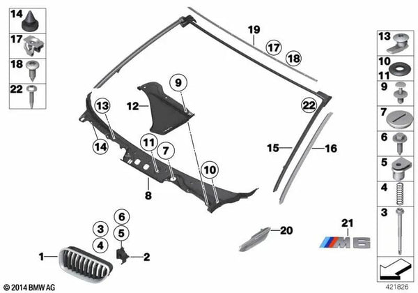 Cubierta de canal de viento para BMW F06, F12, F13 (OEM 51717227346). Original BMW.