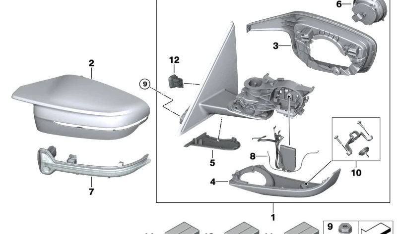 Heated exterior mirror with memory function, left OEM 51168084353 for BMW G82, G83. Original BMW.