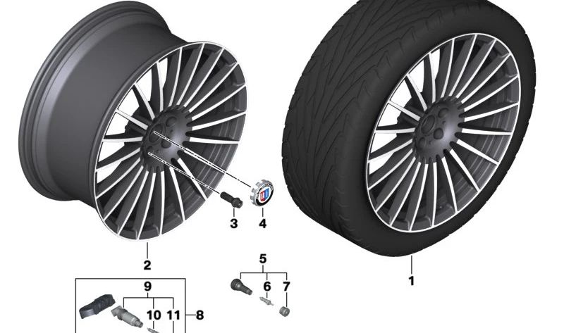 Pneu de disco de liga leve para forjada para BMW X7 G07, G07N (OEM 36107998160). BMW original