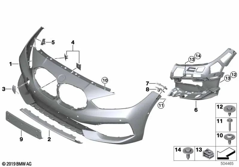 Front bumper trim for BMW 1 Series F40 (OEM 51119466831). Genuine BMW