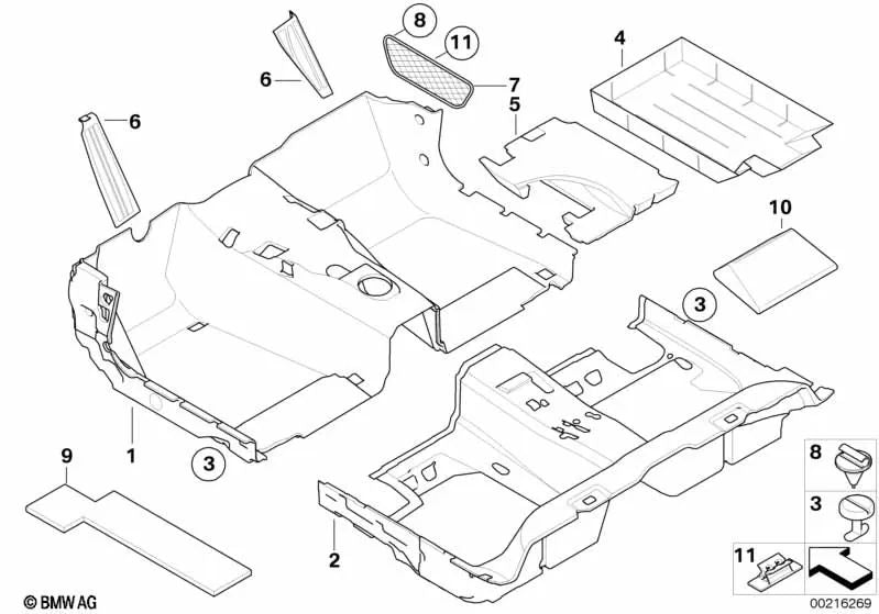 Inserto derecho para BMW E60, E60N, E61, E61N (OEM 51477039404). Original BMW.