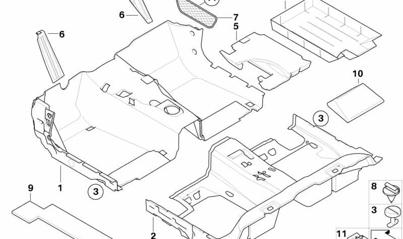 Red de almacenamiento para BMW Serie 5 E60, E61 (OEM 51476967992). Original BMW