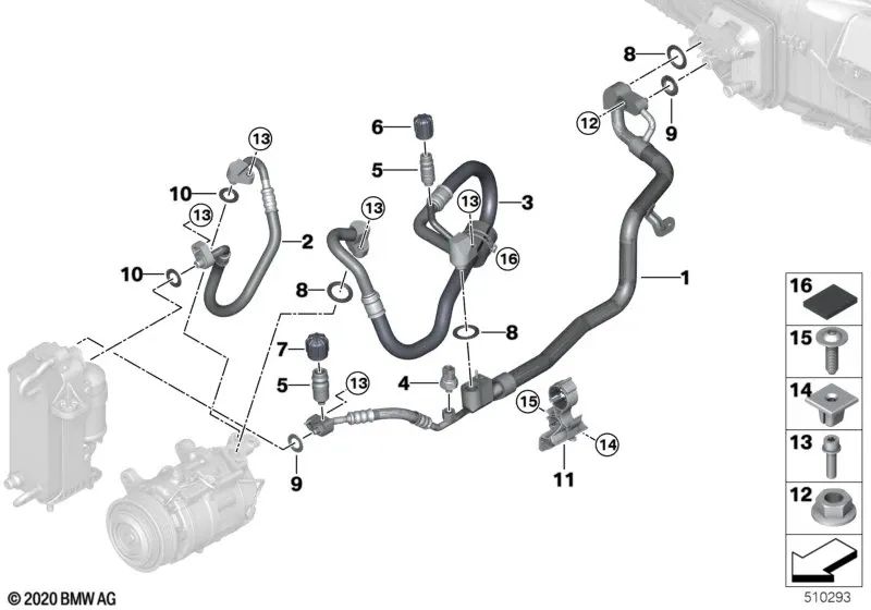 Doppelrohr-Kühlmittelrohr für BMW 5er G30, G31 7er G11, G12 8er G14, G15, G16 (OEM 64539324795). Original BMW.