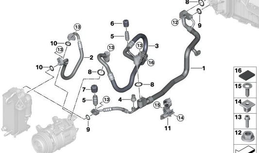 Tubería de Aspiración Evaporador-Compresor para BMW G30N, G31N, G32N (OEM 64539496993). Original BMW