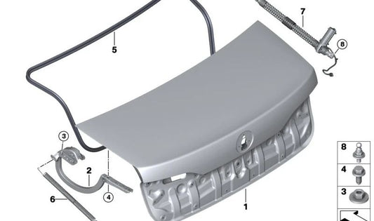 Bisagra compuerta trasera derecha para BMW Serie 7 G70 (OEM 41625A28668). Original BMW