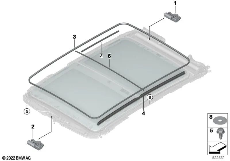 Junta interior izquierda para BMW U06, U11 (OEM 54108737275). Original BMW.