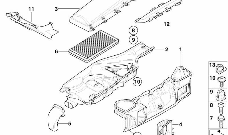 Tapa del filtro derecho para BMW Serie 5 E60, E61, Serie 6 E63, E64 (OEM 64316950936). Original BMW