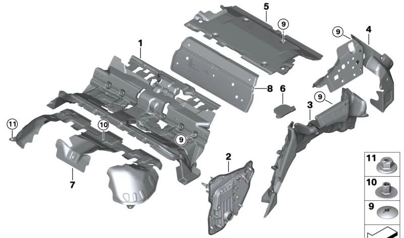 Isulador acústico Roda traseira direita OEM 51477948332 para BMW IX (i20). BMW original.