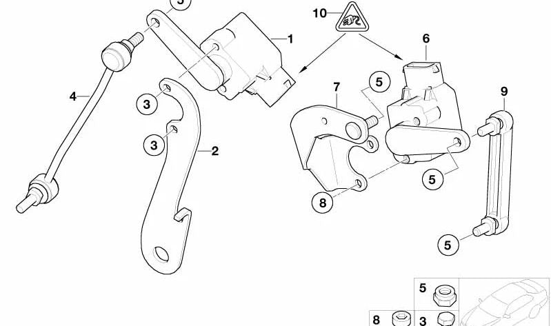 Soporte del sensor de nivel de altura derecho para BMW Serie 7 E65, E66 (OEM 31126767948). Original BMW