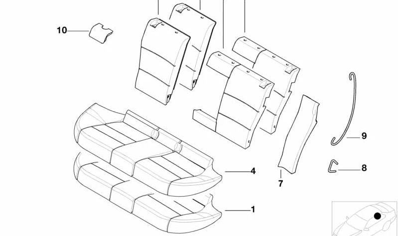 Couvercle de siège en tissu pour BMW E46 (OEM 52208215002). BMW d'origine