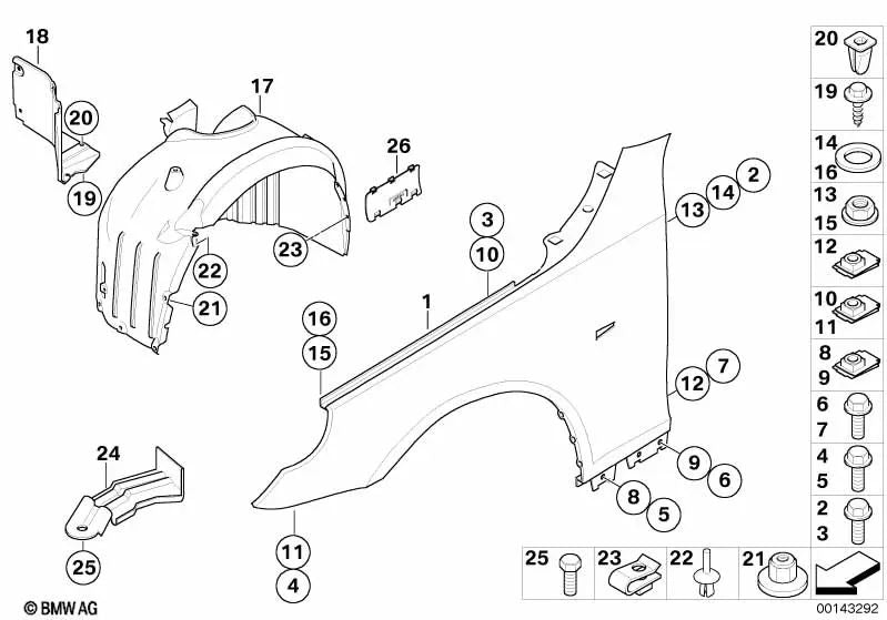 Cubierta del paso de rueda delantero derecho para BMW Serie 5 E60N, E61N (OEM 51717186922). Original BMW