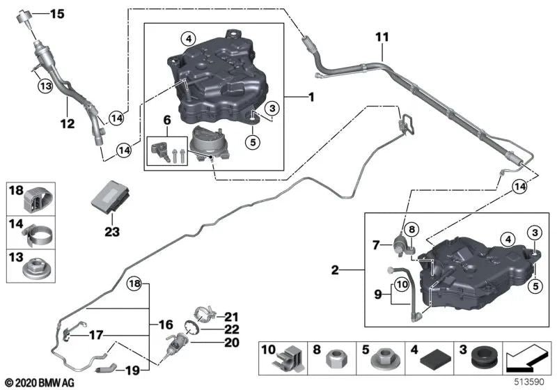 Tubo de ventilación Depósito Pasivo para BMW Serie 3 G20, G20N, G21, G21N, G28, G28N Serie 4 G26 (OEM 16197474367). Original BMW