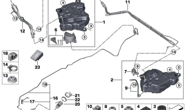 Sistema de llenado SCR para depósito pasivo OEM 16197454344 para BMW G20, G21, G28, G22, G23, G26. Original BMW.