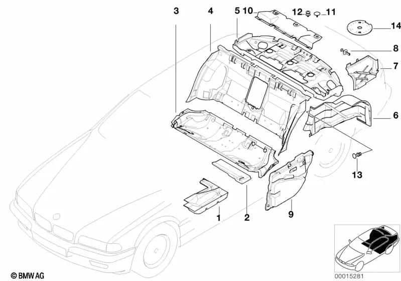 Aislamiento acústico puerta trasera izquierda para BMW Serie 7 E38 (OEM 51488223899). Original BMW