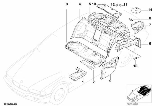 Aislamiento acústico puerta trasera izquierda para BMW Serie 7 E38 (OEM 51488223899). Original BMW