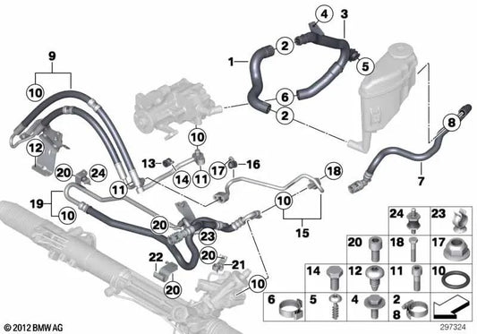 Tubo de succión para BMW Serie 5 F07, F10N, F11N Serie 6 F06, F12, F13 Serie 7 F01N, F02N (OEM 32416799881). Original BMW