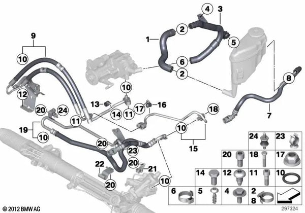 Tubería de retorno para BMW F07, F10, F06, F12, F01 (OEM 32416797306). Original BMW.