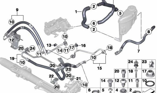 Expansion hose for BMW F07, F10, F11, F06, F12, F13, F01N, F02N (OEM 32416786573). Original BMW