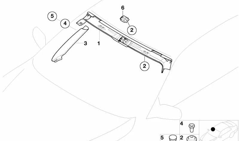 Supporto superiore per il parabrezza di manzo OEM 51448242765 per BMW E52 (Z8). BMW originale.