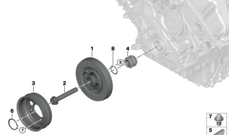 Polea para BMW Serie 5 F10, F11, Serie 6 F06, F12, F13 (OEM 11287843245). Original BMW