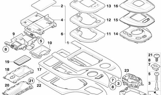 Moldura decorativa con bandeja portaobjetos para BMW E60N, E61N (OEM 51169156127). Original BMW