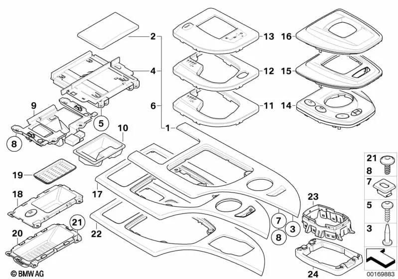 Cubierta de la Palanca Selectora para BMW Serie 5 E60N, E61N (OEM 51166985886). Original BMW.