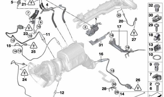 Abgasdruckrohr für BMW 3er F30, F31, F34, 4er F32, F33, F36, 5er F07, F10, F11, 6er F06, F12, F13, 7er F01N, X3 F25, X4 F26, X5 F15, X6 F16 (OEM 13628507790). Original BMW