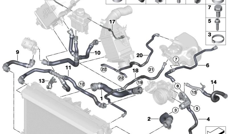 Kühlmittelrohr für BMW 5er G30, G30N, G31N, 7er G11, G11N, G12, G12N, 8er G14, G15, G16, X5 G05, X6 G06, X7 G07 (OEM 11538602265). Original BMW.