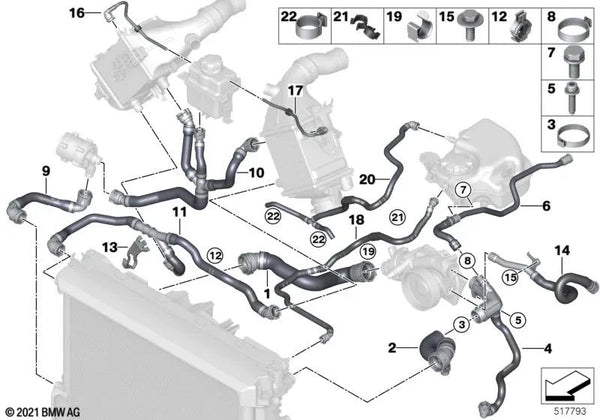 Tubo de retorno de calefacción para BMW Serie 5 G30, G30N, G31N, Serie 7 G11N, G12N, Serie 8 G14, G15, G16 (OEM 17128682035). Original BMW