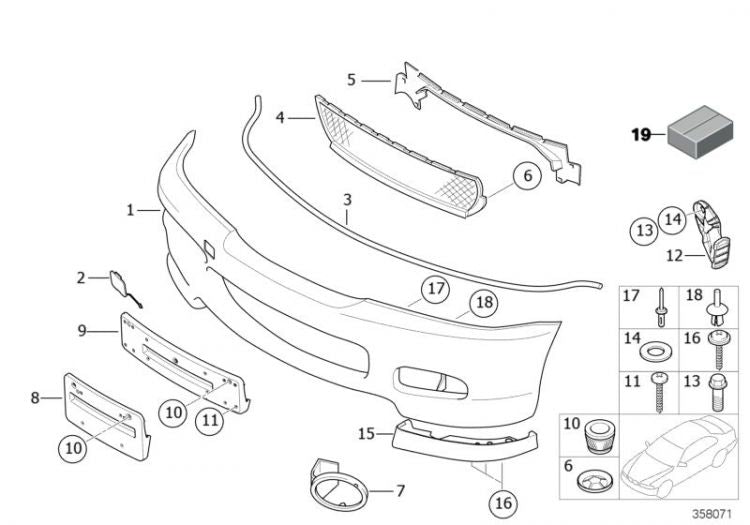 Base Soporte De Matrícula Para Bmw E46 Coupe/cabrio Revestimiento M Delantero. Original Recambios