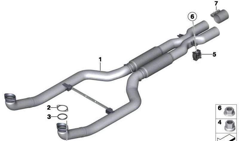 Tuberías de escape con silenciador previo para BMW Serie 5 F10, Serie 6 F06, F06N (OEM 18307848827). Original BMW.