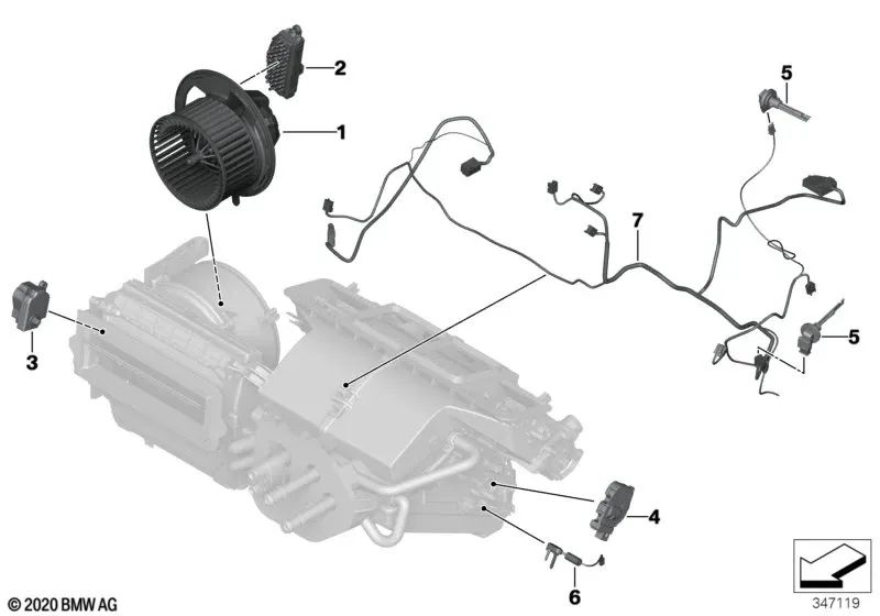 Actuador de la compuerta de aire fresco/recirculado para BMW E81, E82, E87, E87N, E88, E90, E90N, E91, E91N, E92, E92N, E93, E93N, I12, I12N, I15, E84, E89 (OEM 64119339246). Original BMW