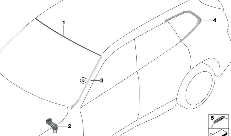 Fensterleiste hinten links für BMW X1 U11 (OEM 51379451565). Original BMW.