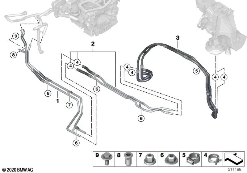 Tubo de refrigerante subterráneo Parte 3 para BMW X7 G07, G07N (OEM 64218839517). Original BMW