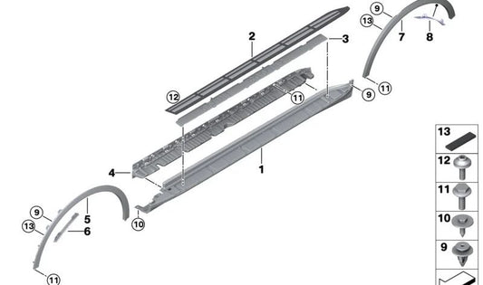 Spoiler de arco de roda dianteiro esquerdo preparado OEM 51775A554A1 para BMW G07. BMW originais.