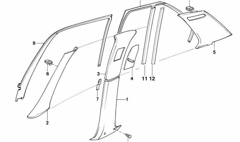 Cubierta interior derecha para BMW Serie 7 E32 (OEM 51341957156). Original BMW