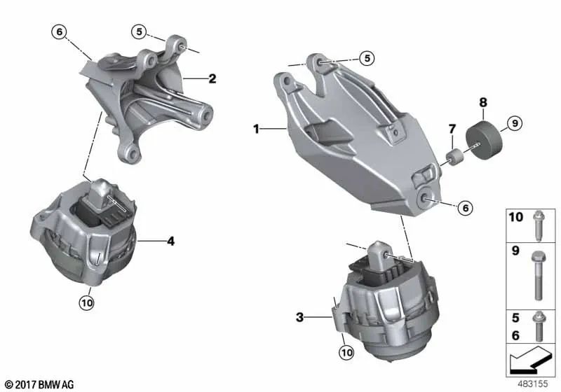 Left engine mount for BMW X5 G05 (OEM 22119844521). Original BMW.