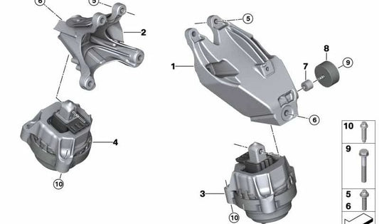 Supporto del motore sinistro OEM 22119488383 per BMW G30, G31, G38, G32, G12, G01. BMW originale.