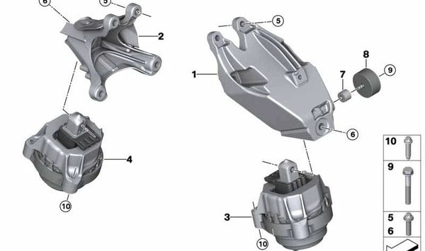 Soporte de motor derecho para BMW X3 G01, G01N (OEM 22119894850). Original BMW