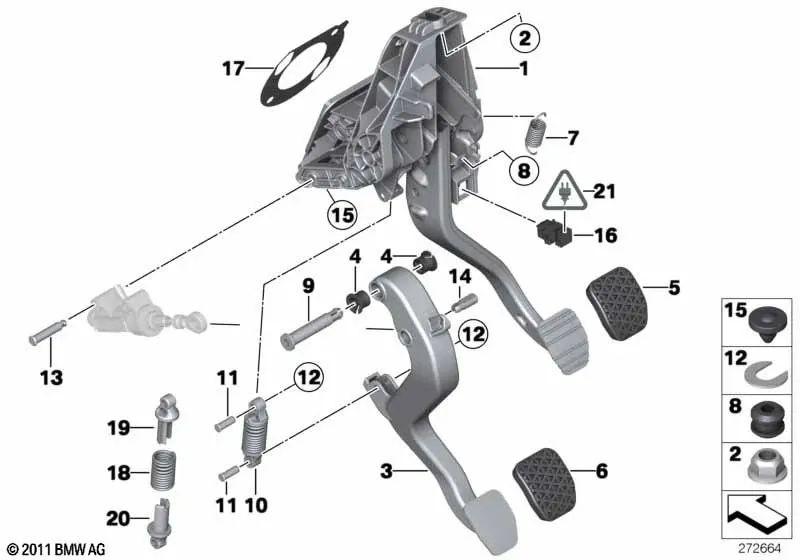 Pedal Assembly with Brake Pedal for BMW X3 F25, X4 F26 (OEM 35006850501). Original BMW