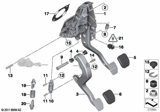 Conjunto de Pedalera con Pedal de Freno para BMW X3 F25, X4 F26 (OEM 35006850501). Original BMW