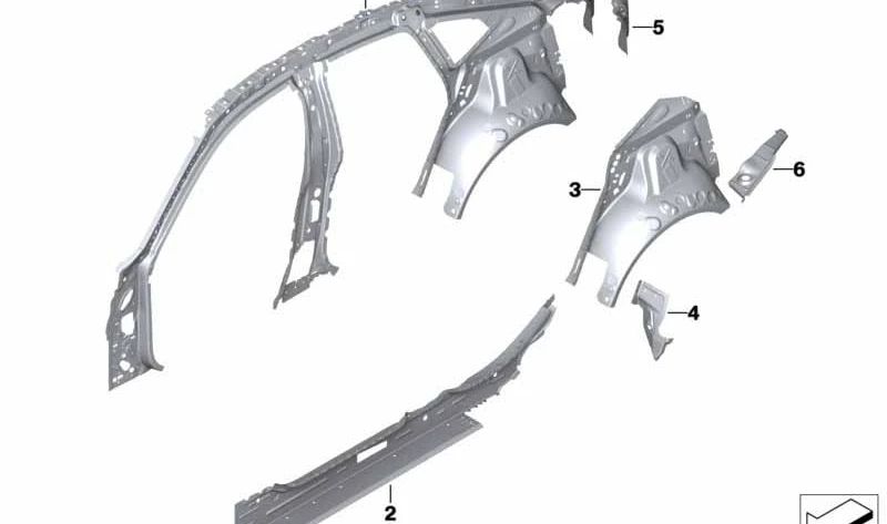 Revestimiento interior paso de rueda trasero derecho OEM 41219498434 para BMW F44. Original BMW.